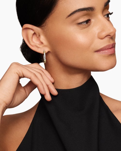 Womens Petite Helena Wrap Hoop Earrings in Sterling Silver with 18K Yellow Gold and Diamonds, 1in