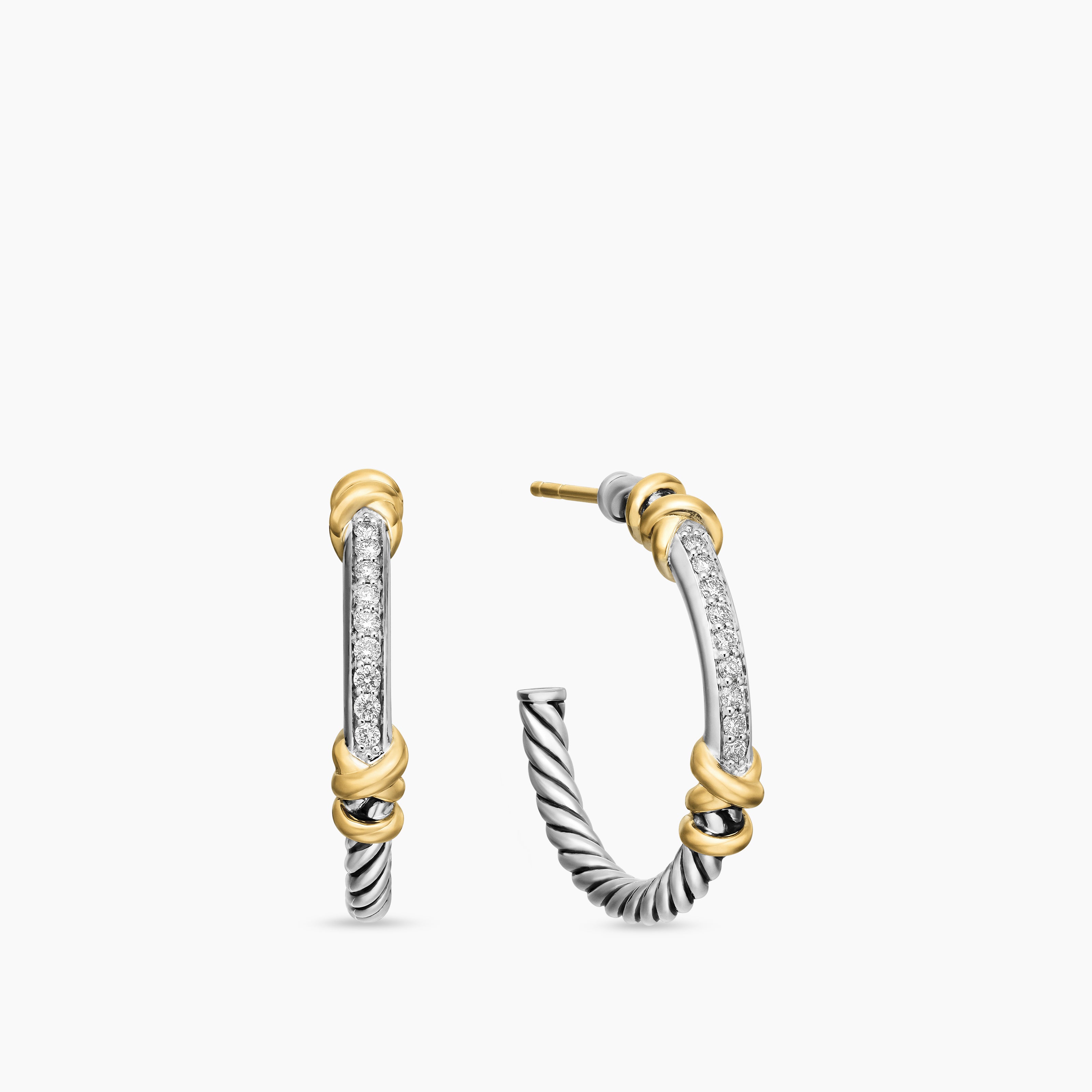 Womens Petite Helena Wrap Hoop Earrings in Sterling Silver with 18K Yellow Gold and Diamonds, 1in