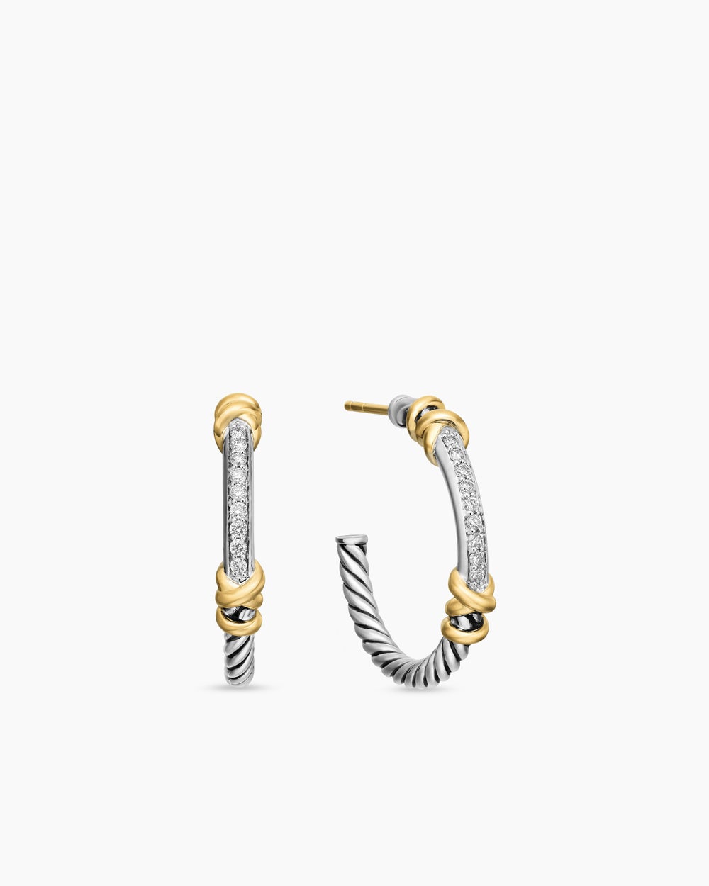 Womens Petite Helena Wrap Hoop Earrings in Sterling Silver with 18K Yellow Gold and Diamonds, 1in
