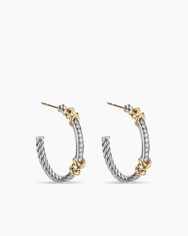 Petite Helena Wrap Hoop Earrings in Sterling Silver with 18K Yellow Gold and Diamonds, 1in