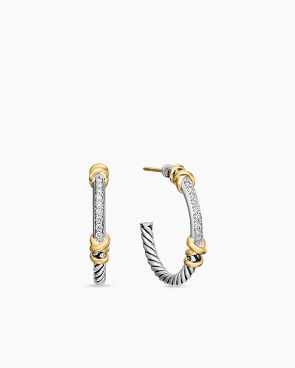 Petite Helena Wrap Hoop Earrings in Sterling Silver with 18K Yellow Gold and Diamonds, 1in