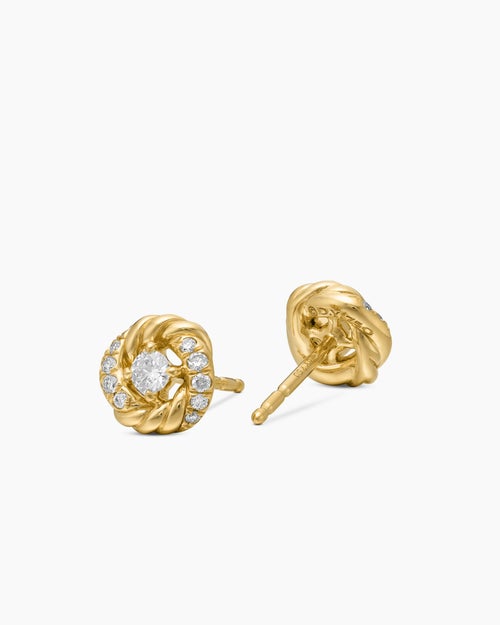Womens Petite Infinity Stud Earrings in 18K Yellow Gold with Diamonds, 7.8mm