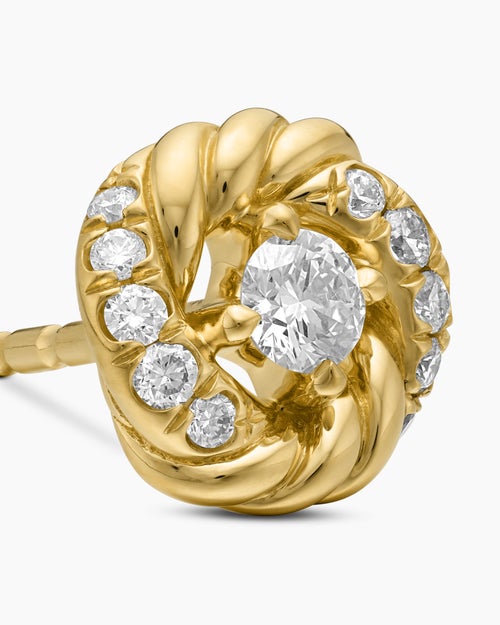 Womens Petite Infinity Stud Earrings in 18K Yellow Gold with Diamonds, 7.8mm