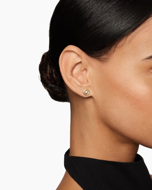 Womens Petite Infinity Stud Earrings in 18K Yellow Gold with Diamonds, 7.8mm