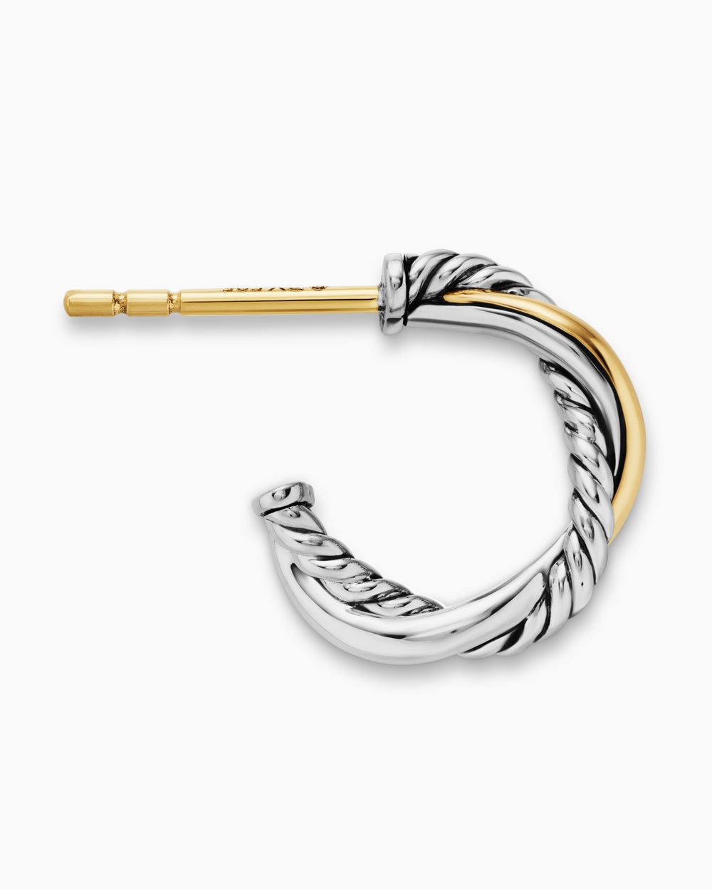 Womens Petite Infinity Huggie Hoop Earrings in Sterling Silver with 14K Yellow Gold, 3mm