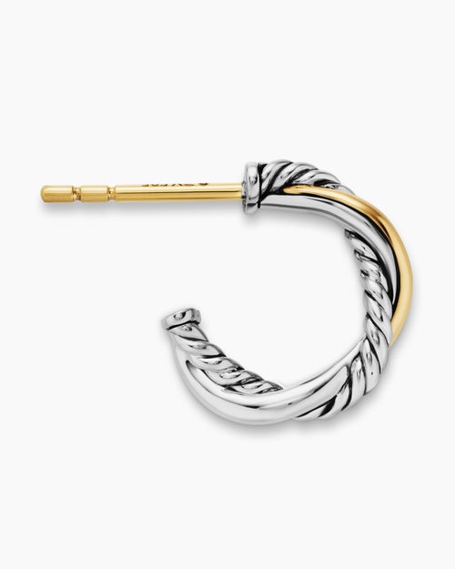 Womens Petite Infinity Huggie Hoop Earrings in Sterling Silver with 14K Yellow Gold, 3mm