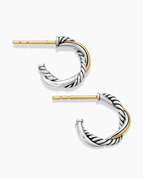 Petite Infinity Huggie Hoop Earrings in Sterling Silver with 14K Yellow Gold, 3mm