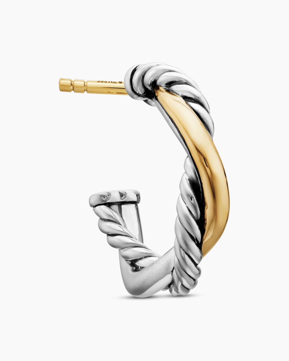 Womens Petite Infinity Huggie Hoop Earrings in Sterling Silver with 14K Yellow Gold, 3mm