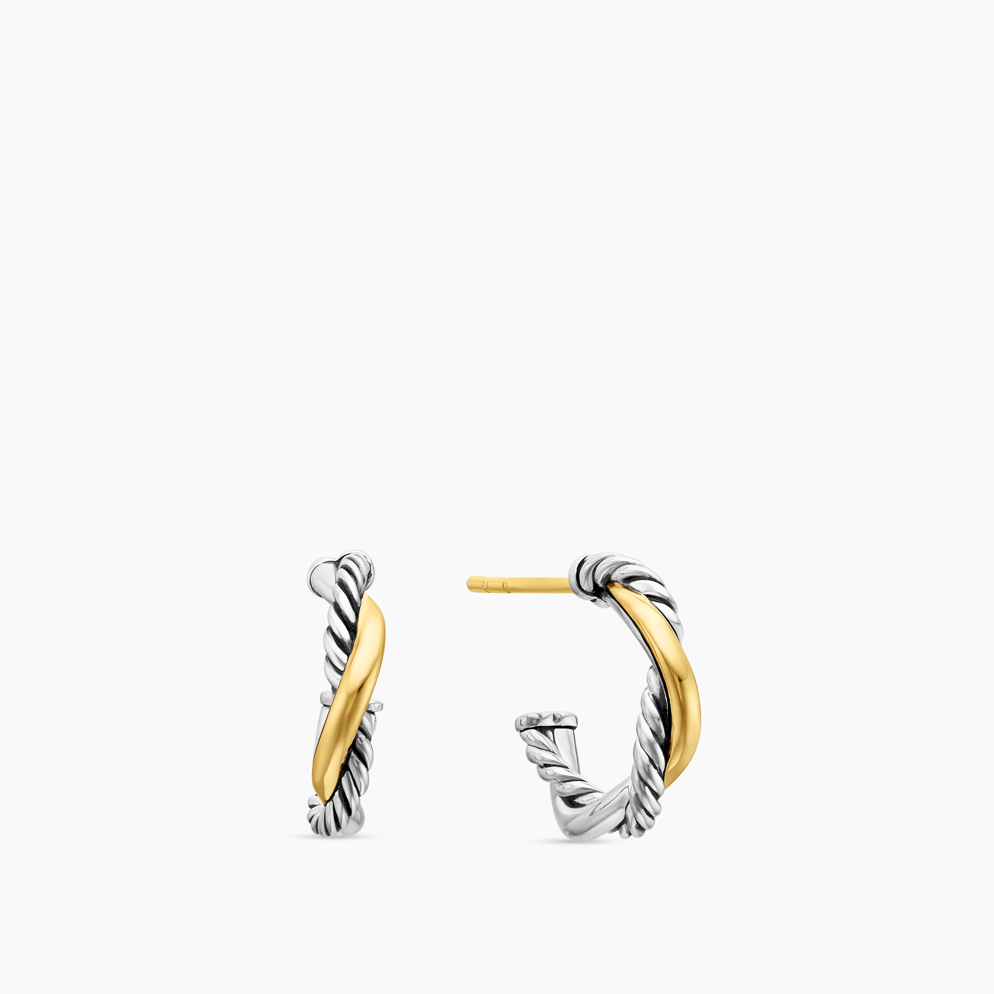 Womens Petite Infinity Huggie Hoop Earrings in Sterling Silver with 14K Yellow Gold, 3mm