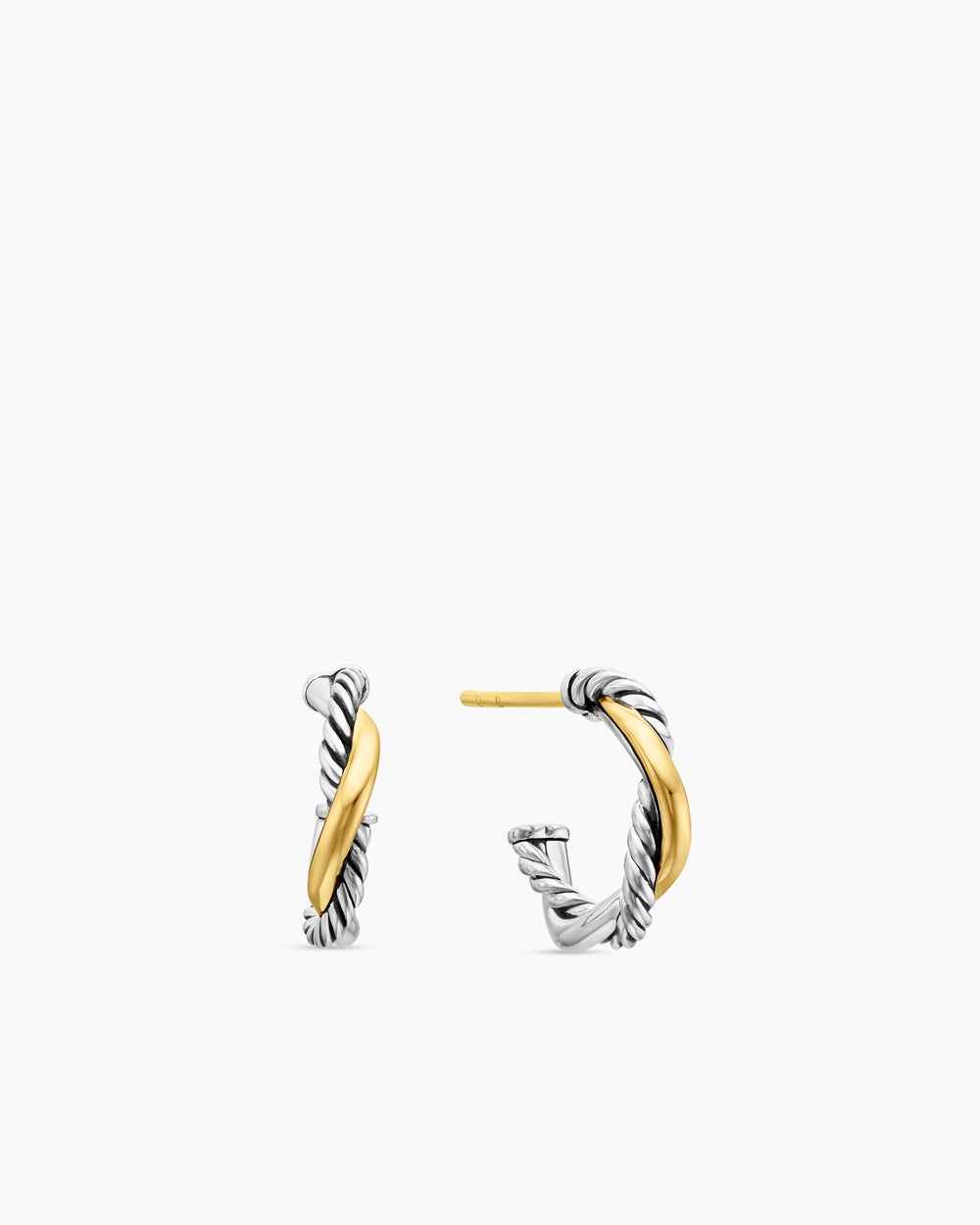 Womens Petite Infinity Huggie Hoop Earrings in Sterling Silver with 14K Yellow Gold, 3mm