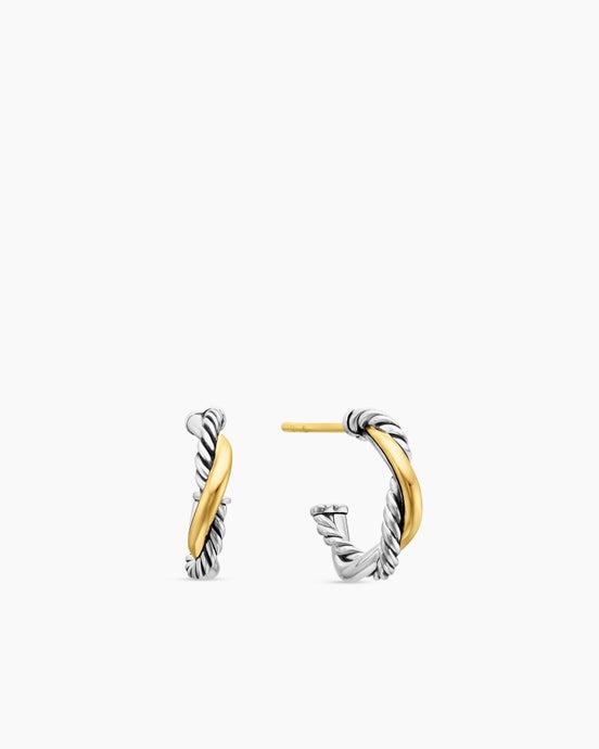 Petite Infinity Huggie Hoop Earrings in Sterling Silver with 14K Yellow Gold, 3mm