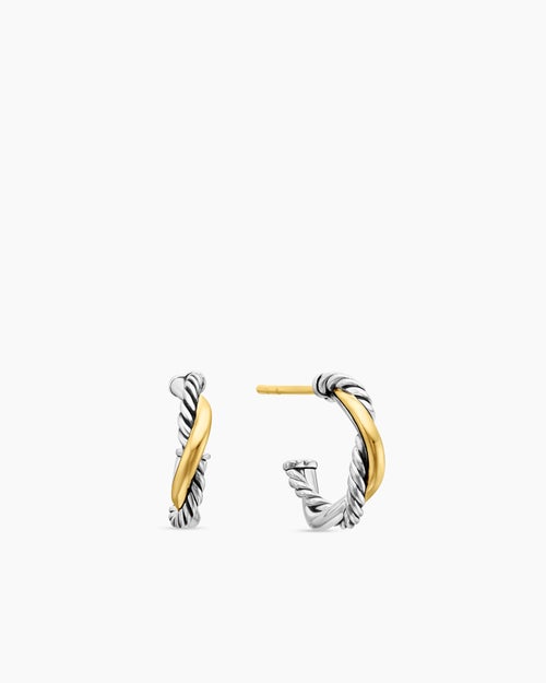 Womens Petite Infinity Huggie Hoop Earrings in Sterling Silver with 14K Yellow Gold, 3mm