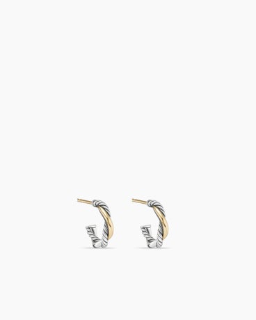 Petite Infinity Huggie Hoop Earrings in Sterling Silver with 14K Yellow Gold, 3mm
