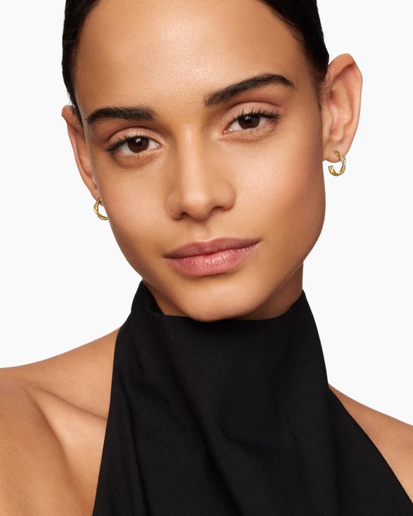 Petite Infinity Huggie Hoop Earrings in 18K Yellow Gold with Diamonds, 3mm