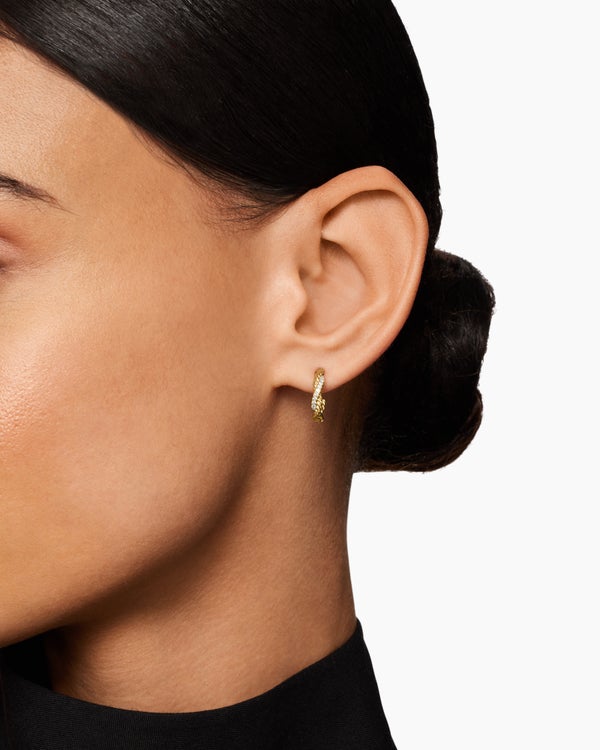 Petite Infinity Huggie Hoop Earrings in 18K Yellow Gold with Diamonds, 3mm