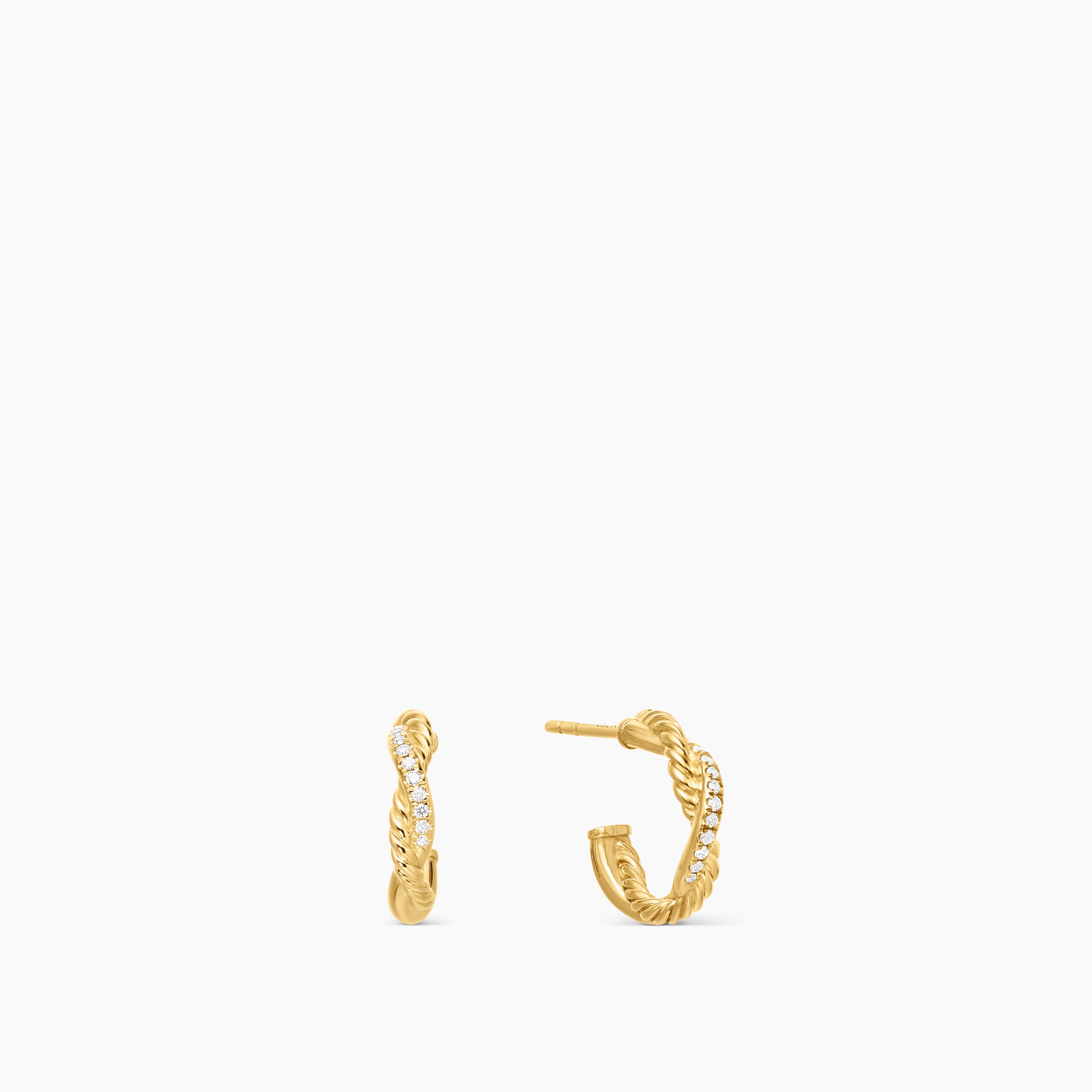 Womens Petite Infinity Huggie Hoop Earrings in 18K Yellow Gold with Diamonds, 3mm