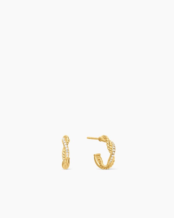 Petite Infinity Huggie Hoop Earrings in 18K Yellow Gold with Diamonds, 3mm