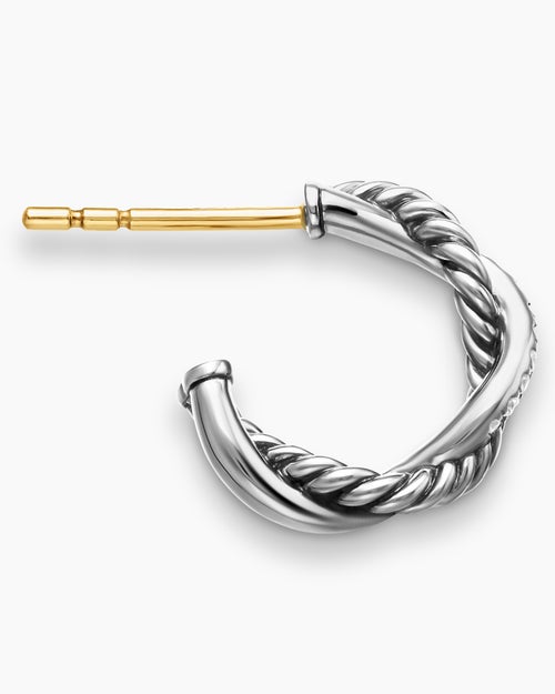 Womens Petite Infinity Huggie Hoop Earrings in Sterling Silver with Diamonds, 3mm