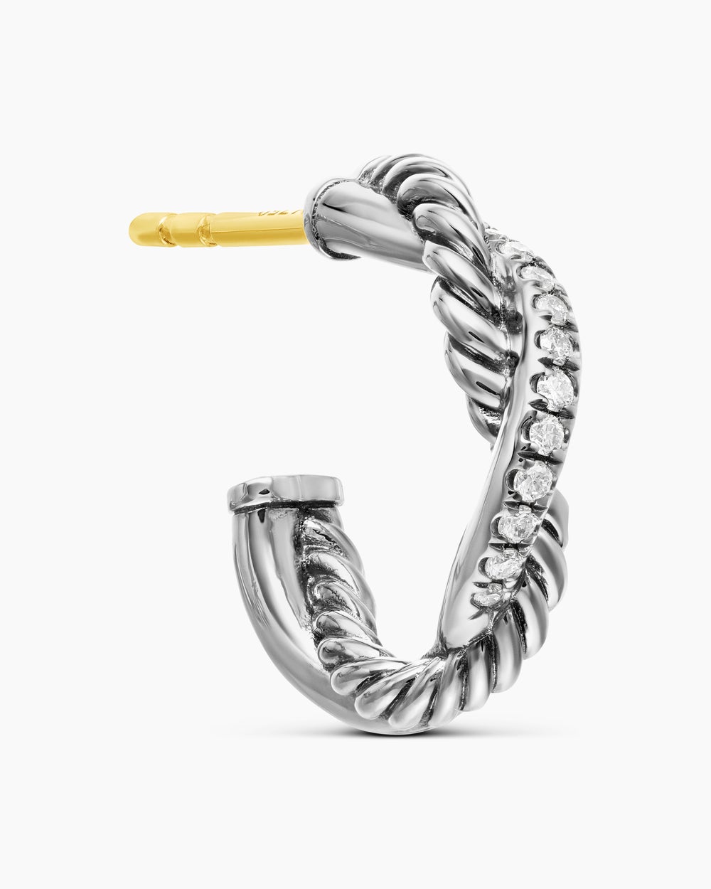 Womens Petite Infinity Huggie Hoop Earrings in Sterling Silver with Diamonds, 3mm