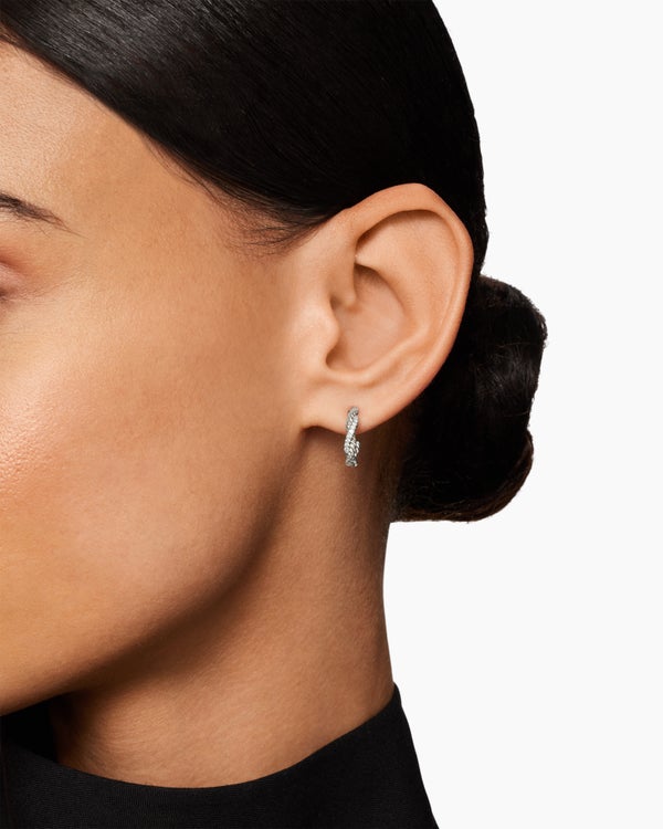 Petite Infinity Huggie Hoop Earrings in Sterling Silver with Diamonds, 3mm