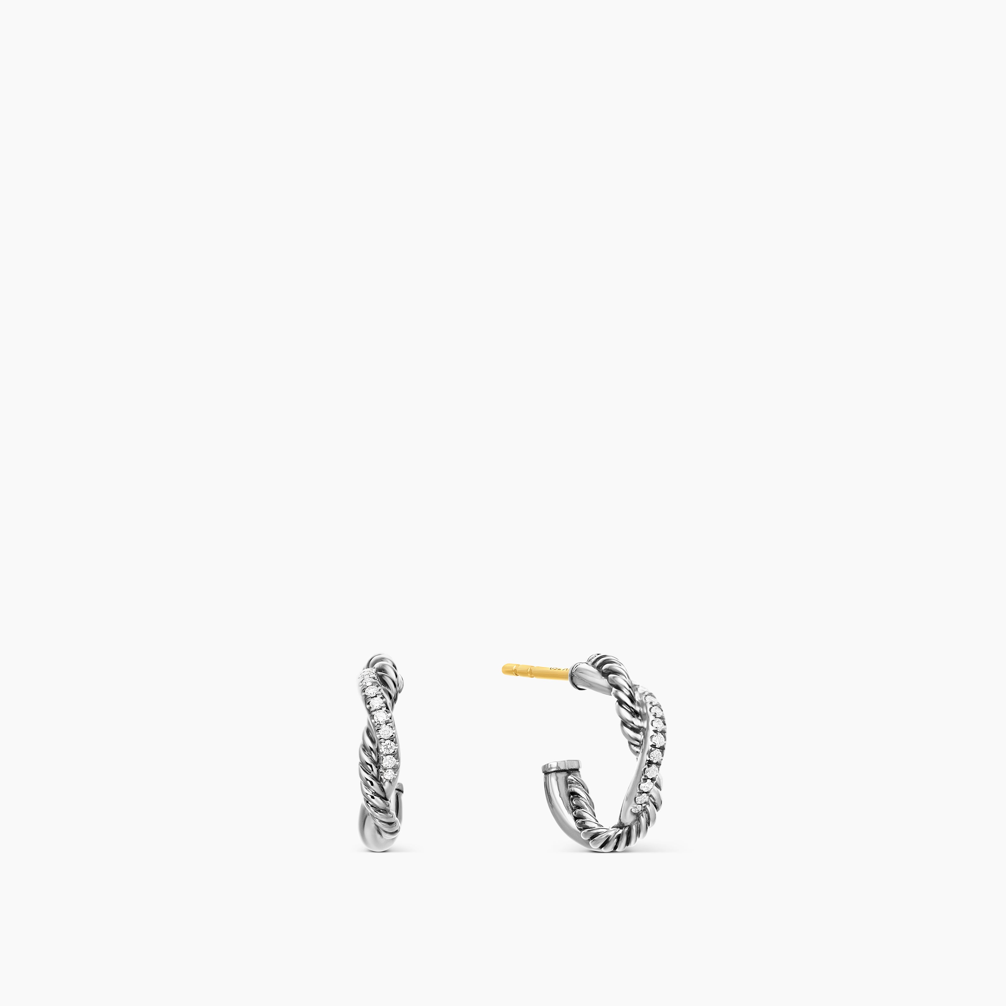 Womens Petite Infinity Huggie Hoop Earrings in Sterling Silver with Diamonds, 3mm