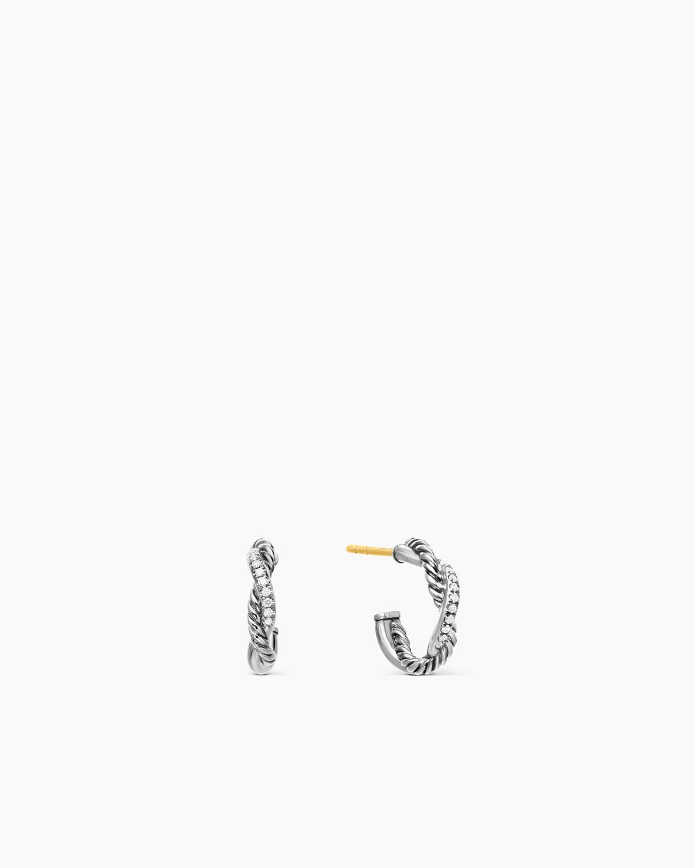 Womens Petite Infinity Huggie Hoop Earrings in Sterling Silver with Diamonds, 3mm