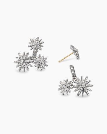 Starburst Cluster Earrings in Sterling Silver with Diamonds, 25mm