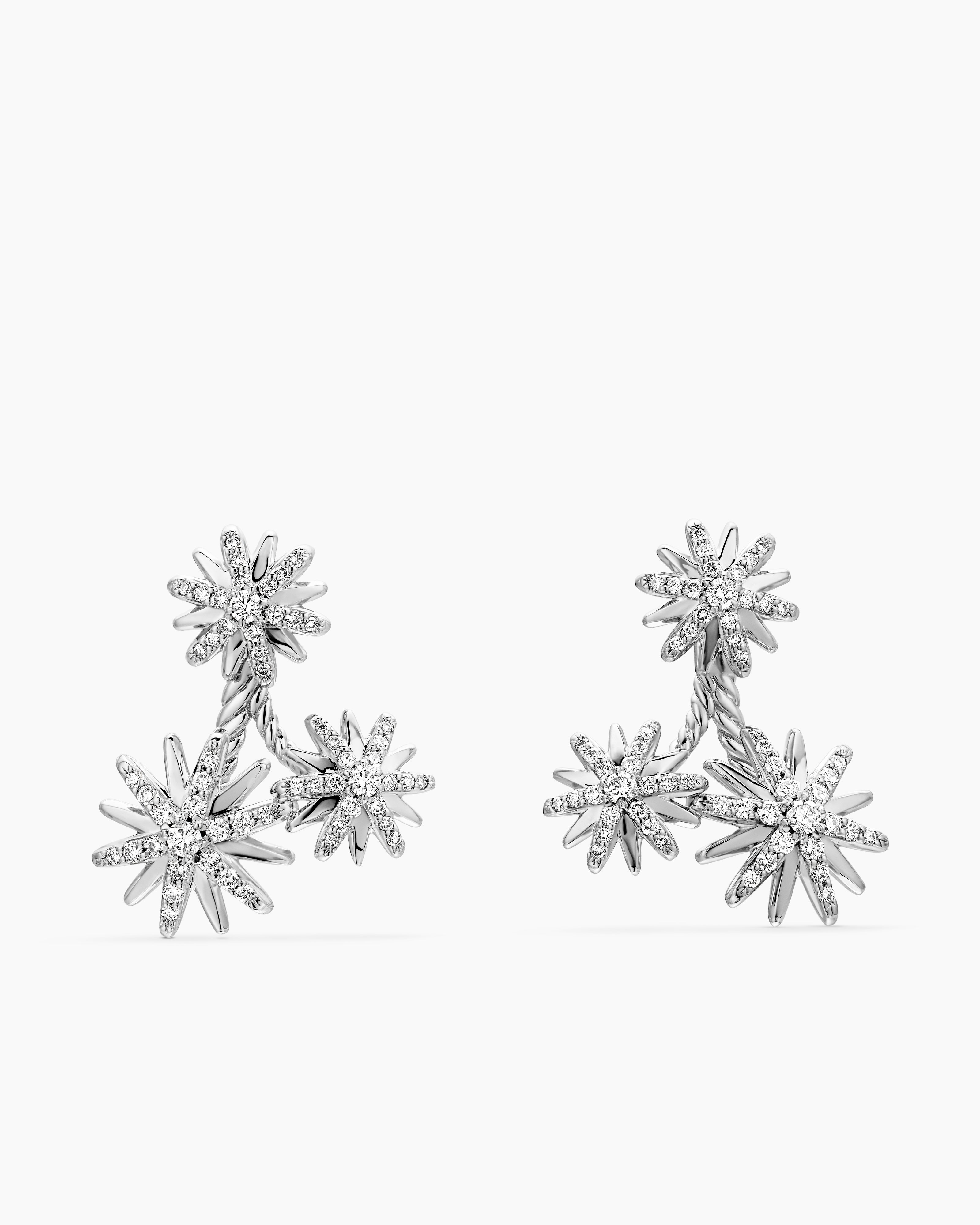 Starburst Cluster Earrings in Sterling Silver with Diamonds, 25mm