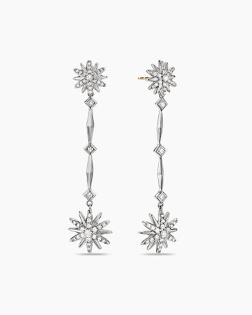 Starburst Stick Drop Earrings in Sterling Silver with Diamonds, 53mm
