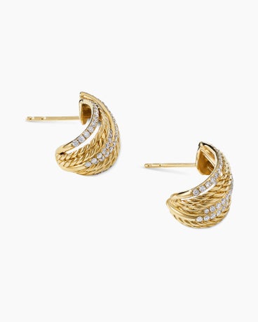 DY Origami Shrimp Earrings in 18K Yellow Gold with Diamonds, 18.4mm