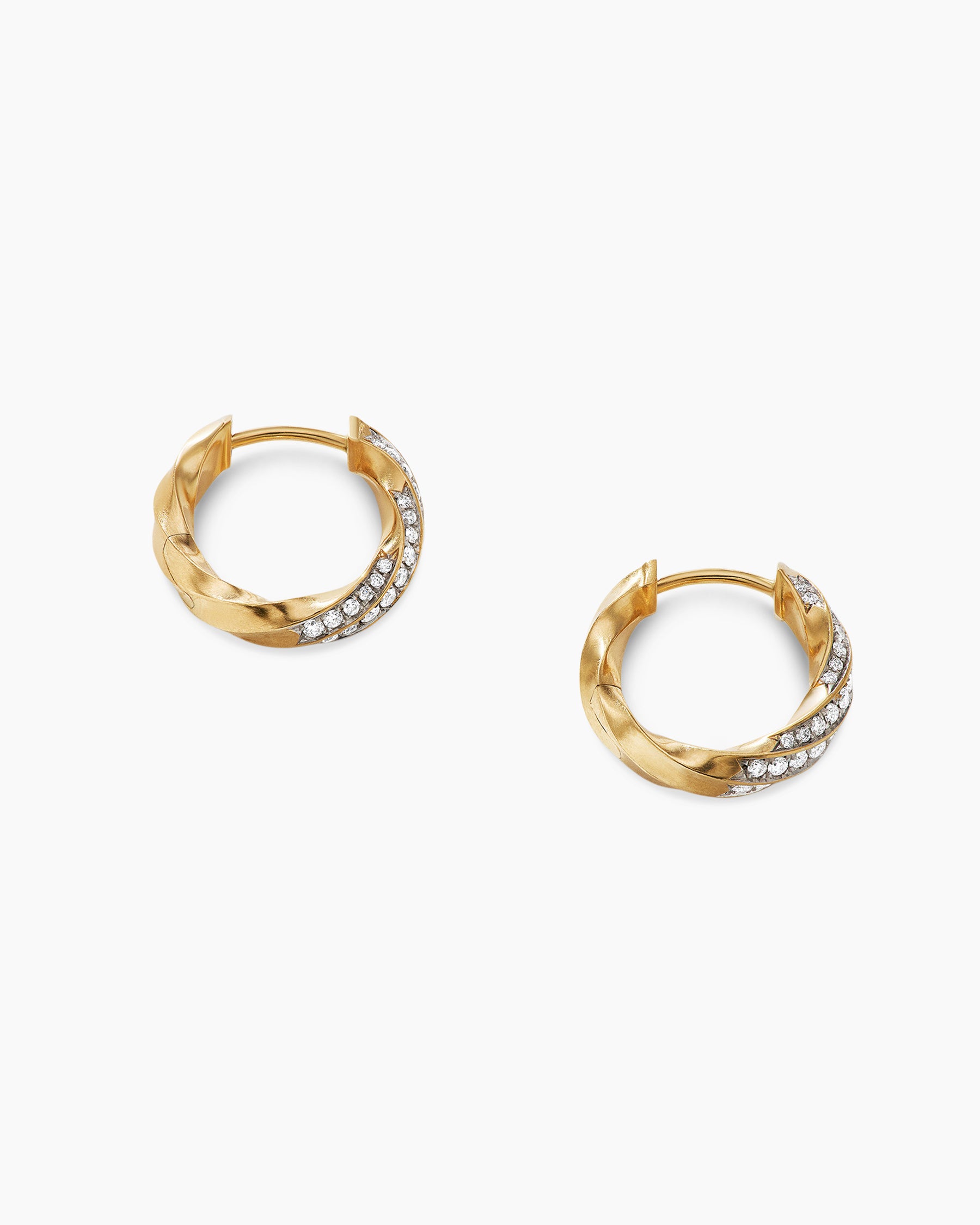 Cable Edge® Huggie Hoop Earrings in 18K Yellow Gold with Diamonds, 13mm