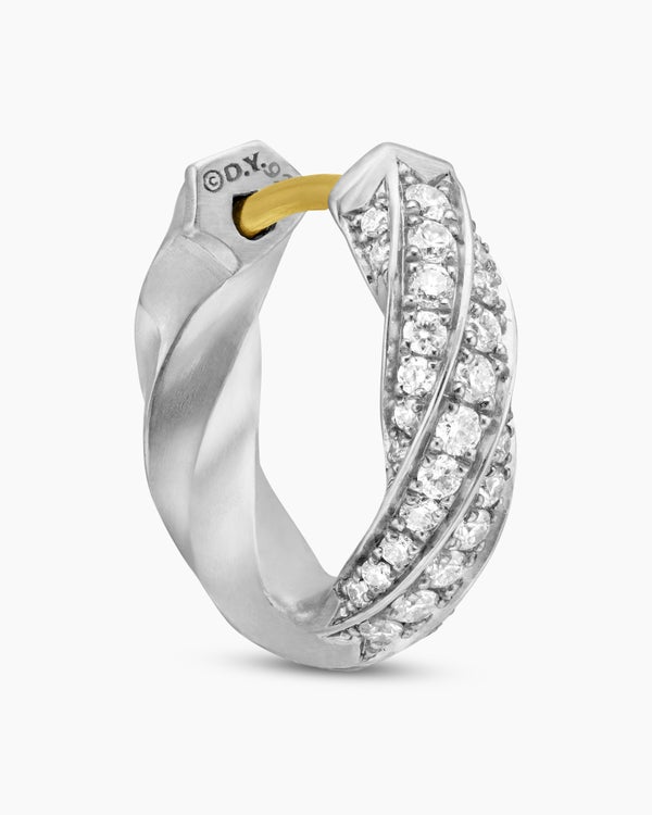 Cable Edge® Huggie Hoop Earrings in Sterling Silver with Diamonds, 13mm