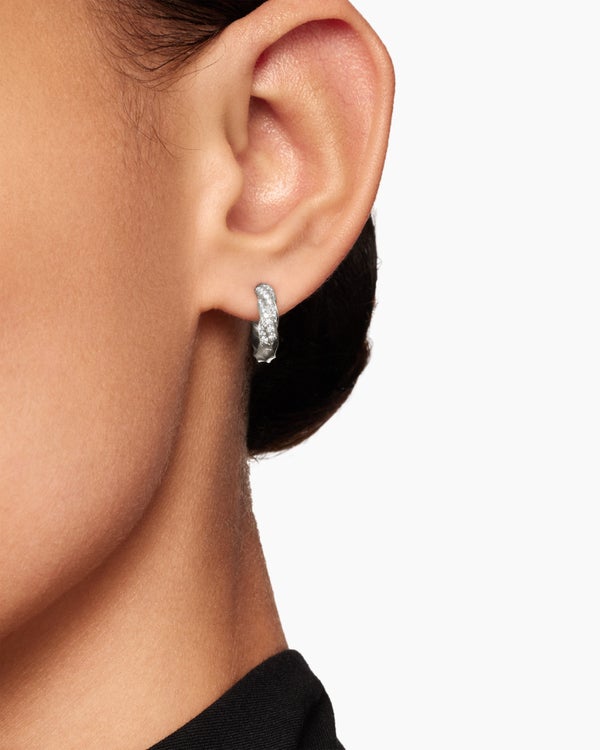 Cable Edge® Huggie Hoop Earrings in Sterling Silver with Diamonds, 13mm