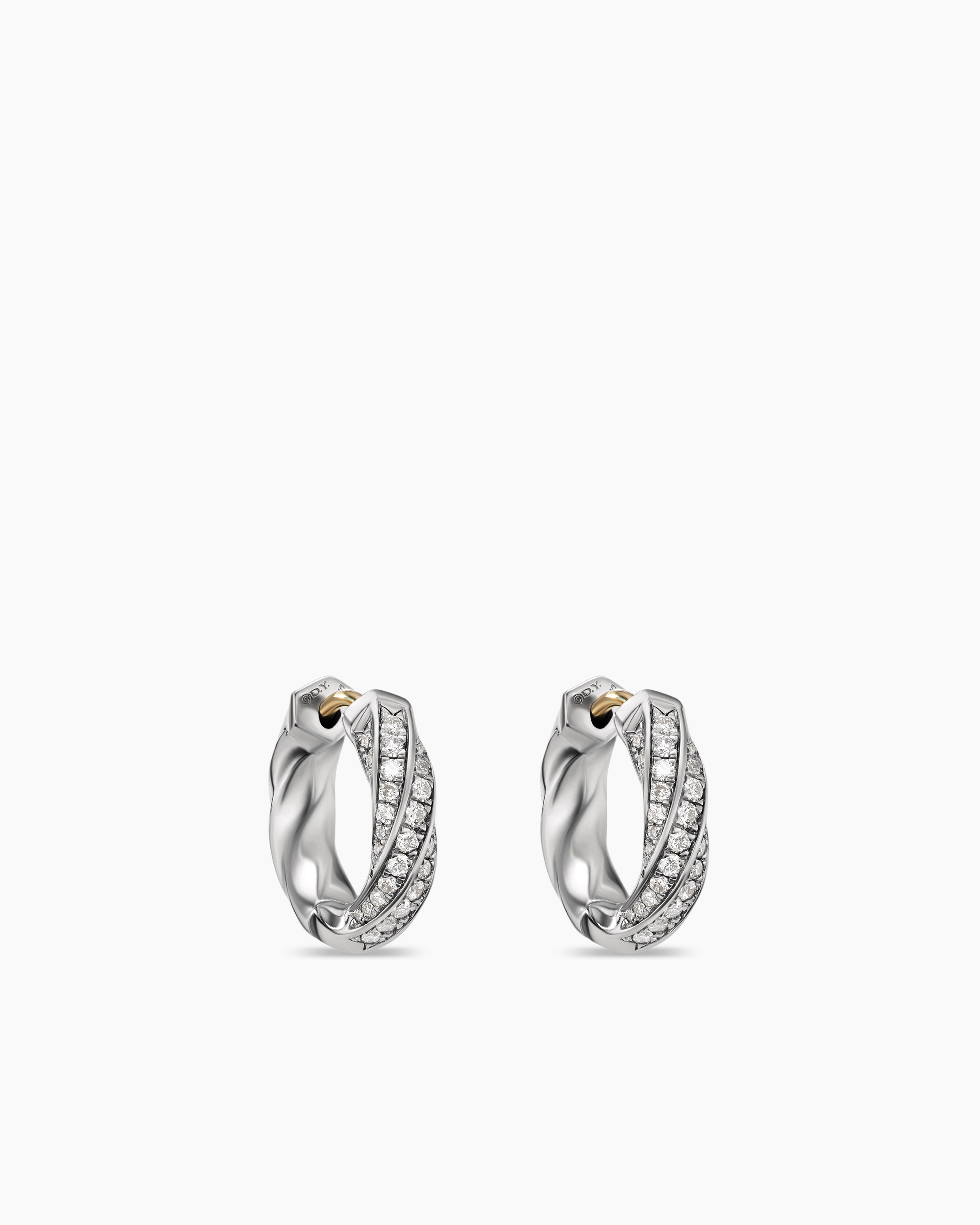 Cable Edge® Huggie Hoop Earrings in Sterling Silver with Diamonds, 13mm |  David Yurman