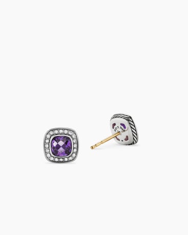 Petite Albion® Stud Earrings in Sterling Silver with Amethyst and Diamonds, 5mm
