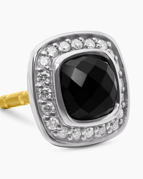 Womens Petite Albion® Stud Earrings in Sterling Silver with Black Onyx and Diamonds, 5mm