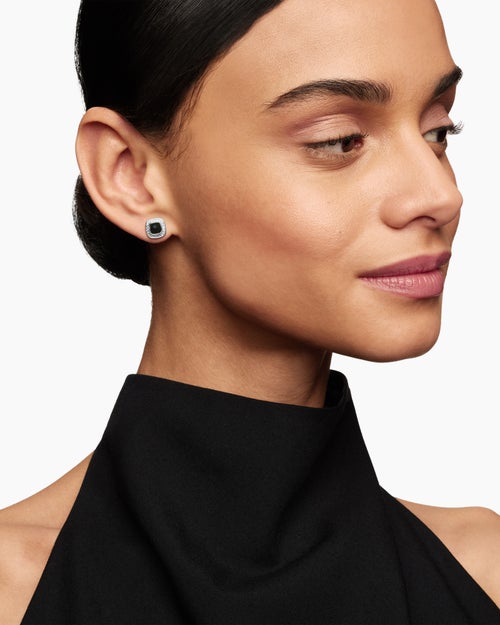 Womens Petite Albion® Stud Earrings in Sterling Silver with Black Onyx and Diamonds, 5mm