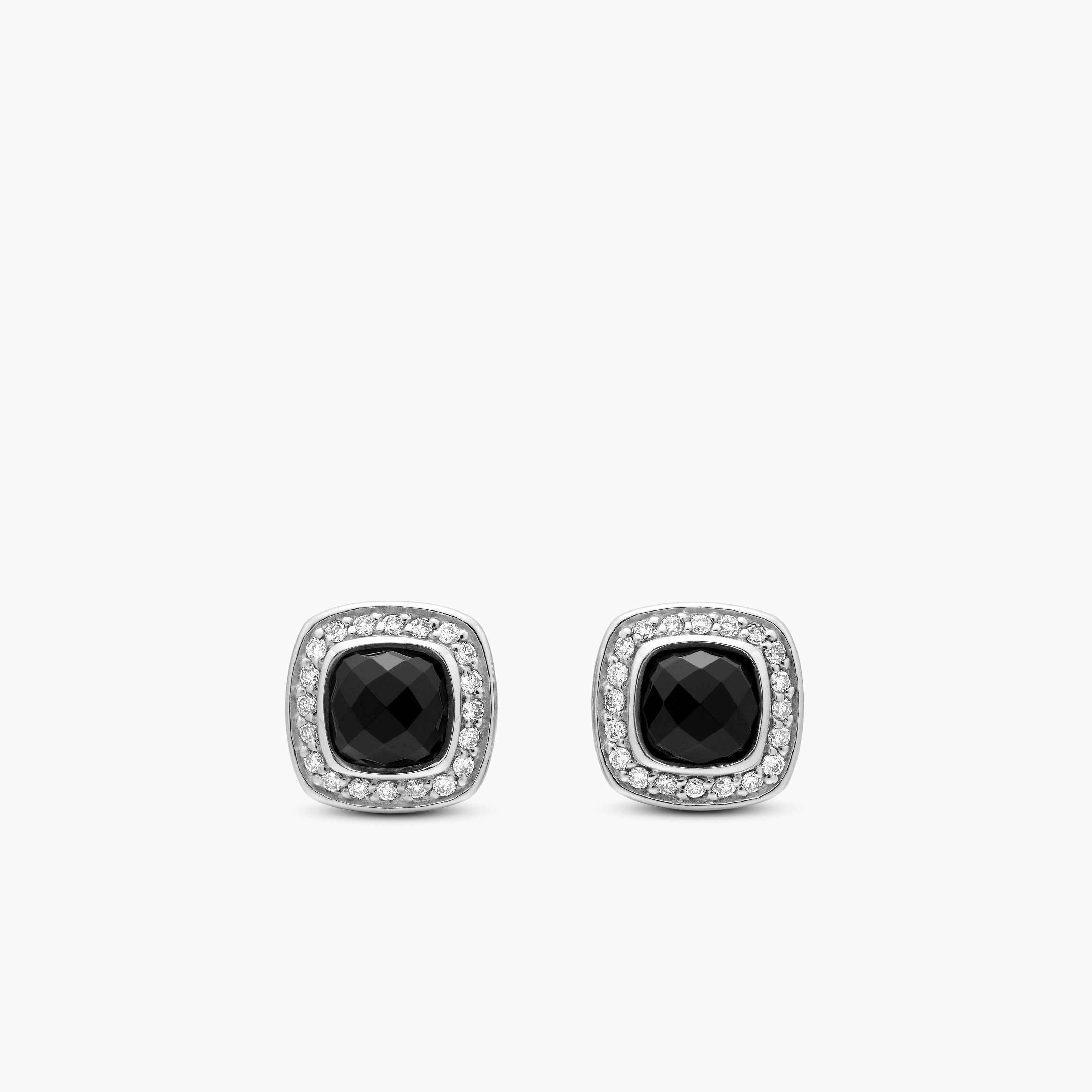 Womens Petite Albion&reg; Stud Earrings in Sterling Silver with Black Onyx and Diamonds, 5mm