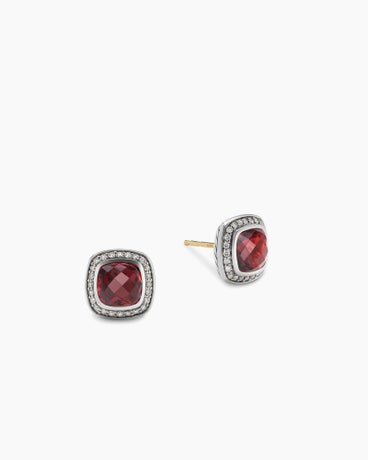 Petite Albion® Stud Earrings in Sterling Silver with Garnet and Diamonds, 5mm