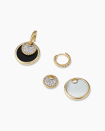 DY Elements® Convertible Drop Earrings in 18K Yellow Gold with Black Onyx Reversible to Mother of Pearl and Diamonds, 21.5mm