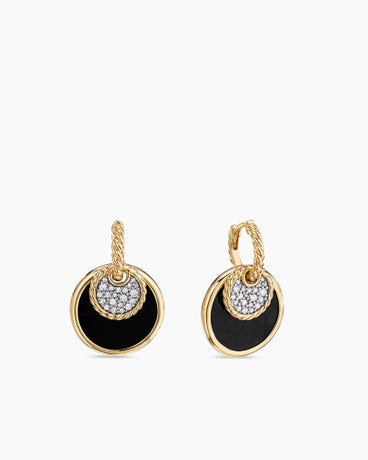 DY Elements® Convertible Drop Earrings in 18K Yellow Gold with Black Onyx Reversible to Mother of Pearl and Diamonds, 21.5mm