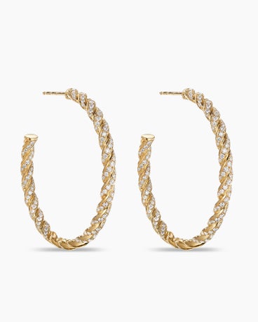 Pavéflex Hoop Earrings in 18K Yellow Gold with Diamonds, 1.75in