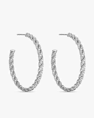 Pavéflex Hoop Earrings in 18K White Gold with Diamonds, 1.75in