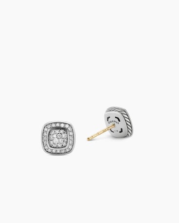 Petite Albion® Stud Earrings in Sterling Silver with Pavé Diamonds, 5mm