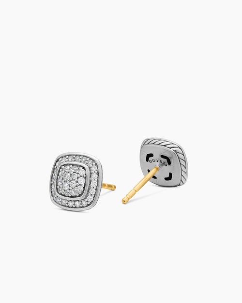 Womens Petite Albion® Stud Earrings in Sterling Silver with Pavé Diamonds, 5mm