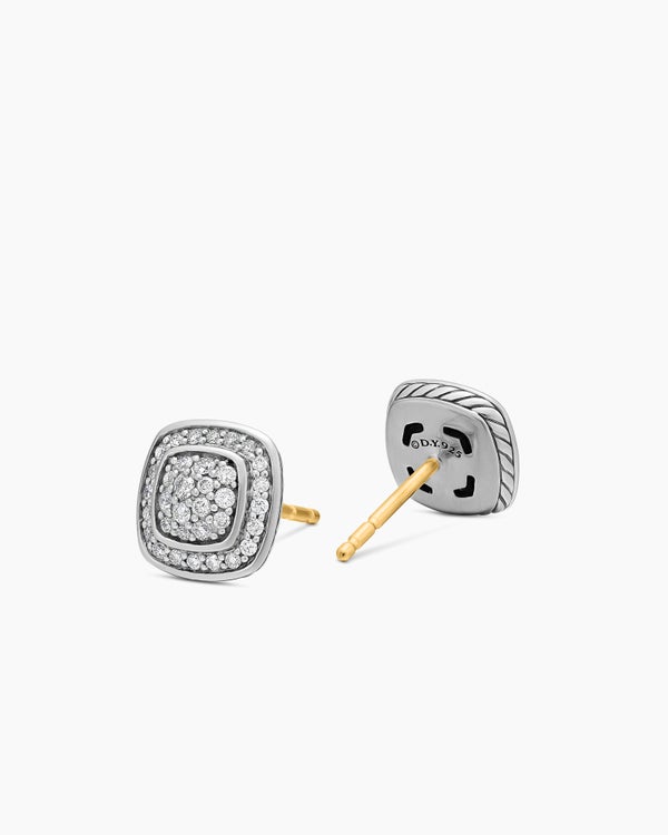 Petite Albion® Stud Earrings in Sterling Silver with Pavé Diamonds, 5mm