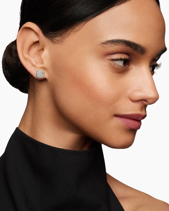 Petite Albion® Stud Earrings in Sterling Silver with Pavé Diamonds, 5mm