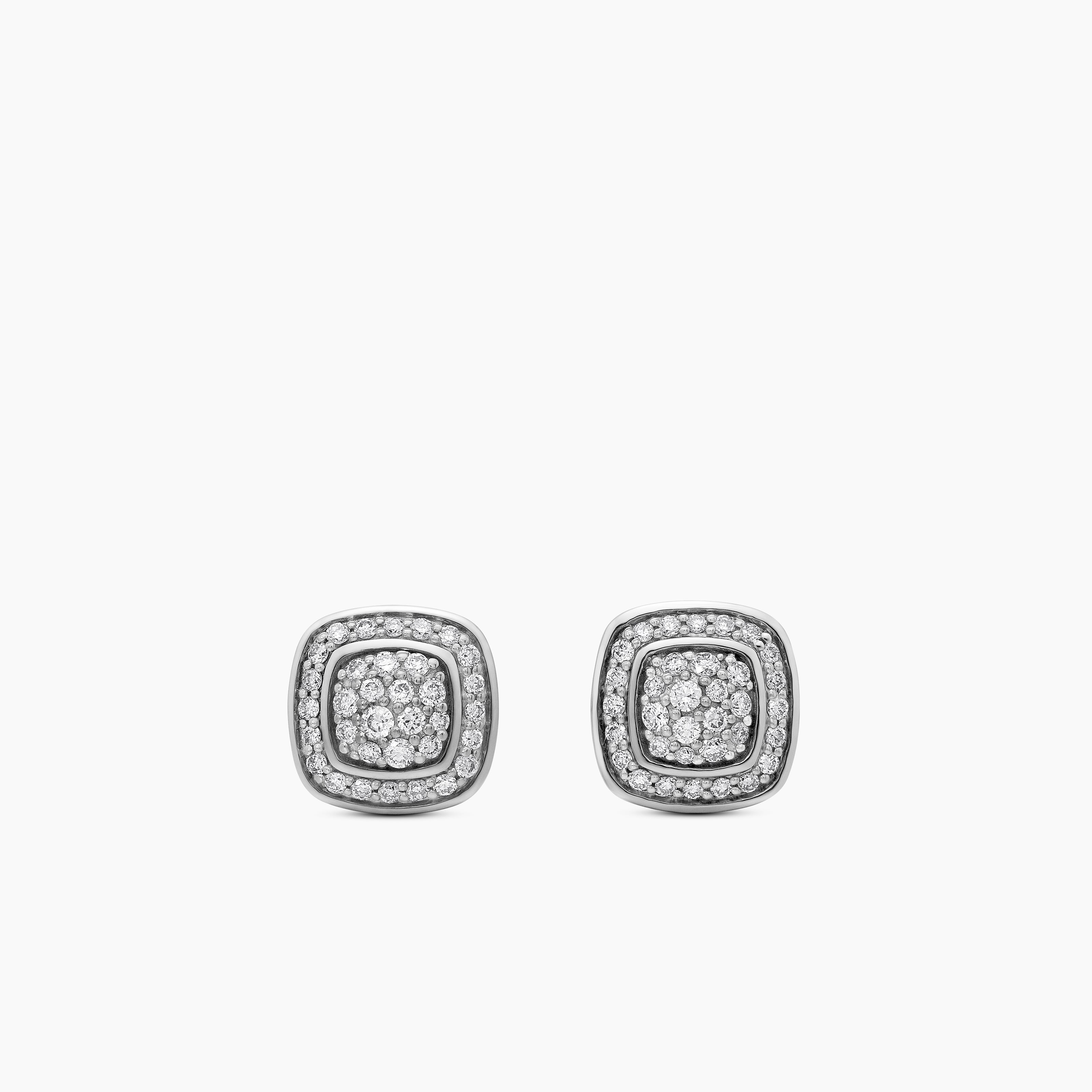 Womens Petite Albion&reg; Stud Earrings in Sterling Silver with Pav&eacute; Diamonds, 5mm