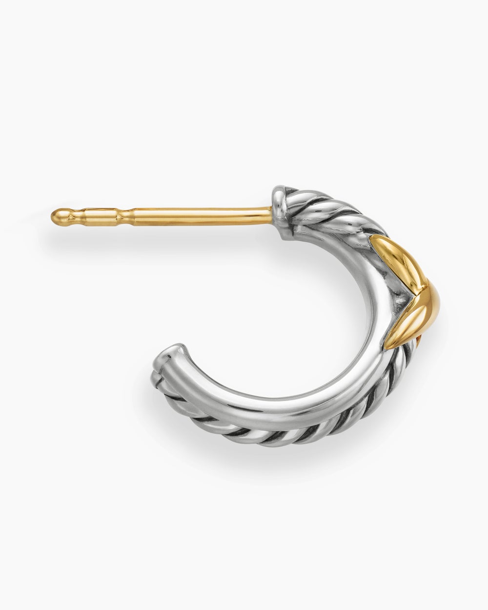 Womens Petite X Hoop Earrings in Sterling Silver with 18K Yellow Gold, 12.6mm