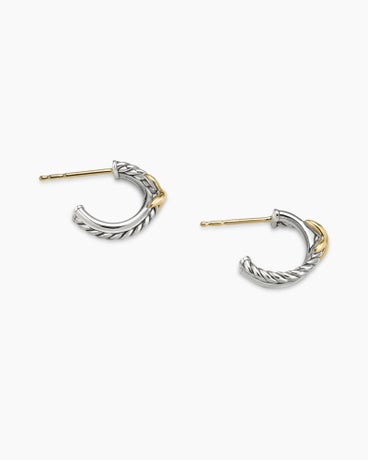 Petite X Hoop Earrings in Sterling Silver with 18K Yellow Gold, 12.6mm